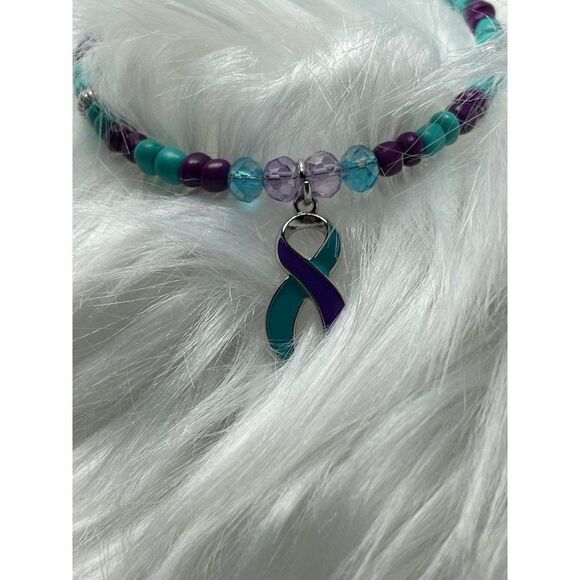 Handmade Purple and Teal Suicide Awareness Bracelet, Suicide Prevention Bracelet - Picture 6 of 8